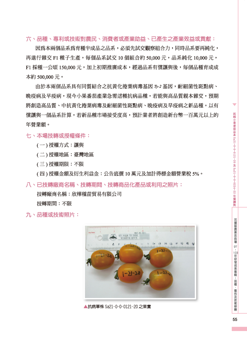 抗黃化捲葉病毒小果番茄品系Sa21-0-0-0121-20 與Sa21-0-0-0224-22 品系-2