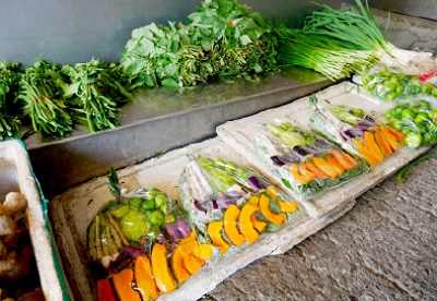 圖片19:花蓮市集裡也可以買到搭配好的野菜湯組合包，有車輪茄、南瓜、茄子、佛手瓜、山蘇、八月豆、龍葵、野莧等