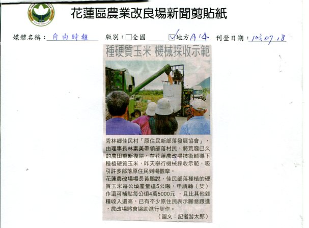 種硬質玉米機械採收示範