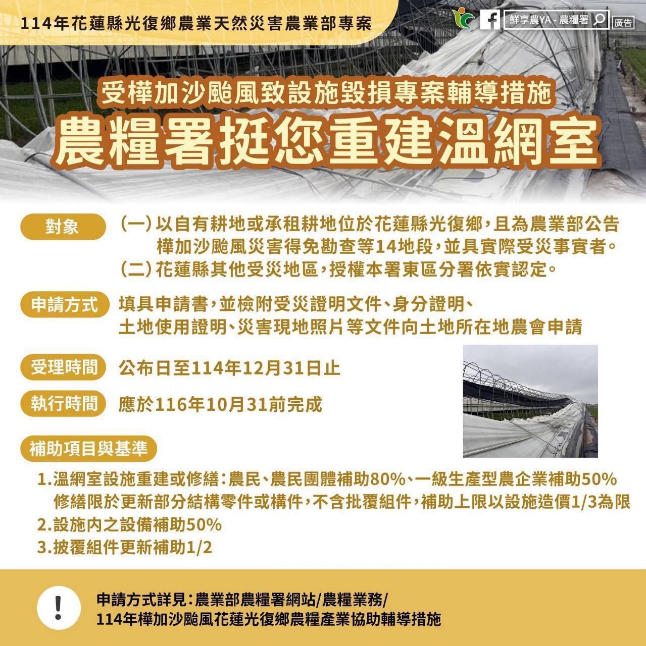農糧署挺您重建溫網室 農糧署挺您重建溫網室