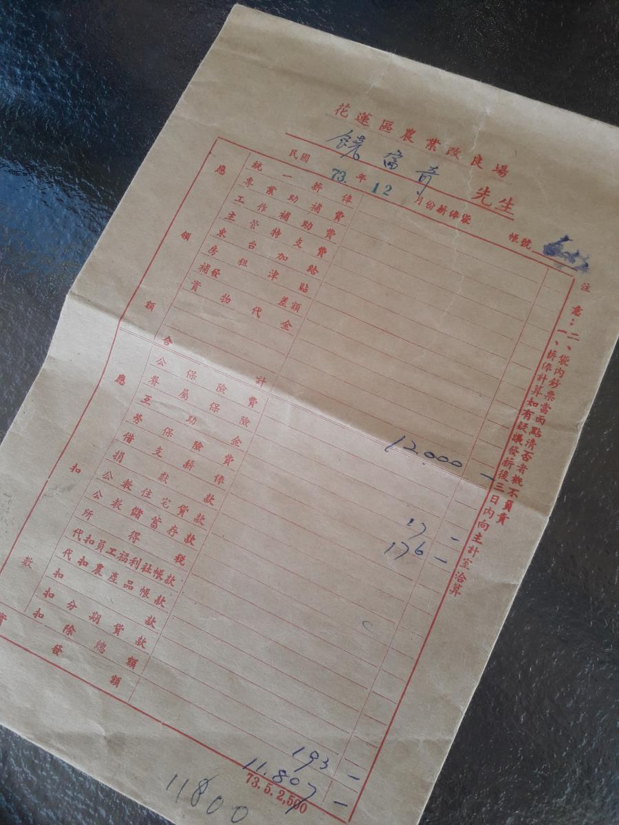 饒富奇70年代於花蓮農改場的薪水袋,至今依然保存 饒富奇70年代於花蓮農改場的薪水袋,至今依然保存