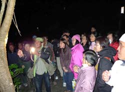 本場於羅山村舉辦休閒導覽解說訓練之昆蟲生態夜間觀察及導覽解說技巧課程進行夜間觀察自然生態